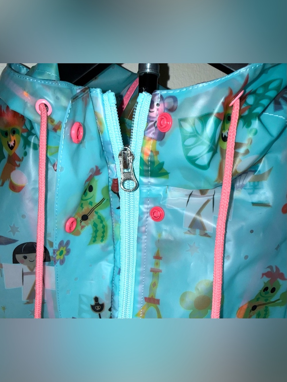 Disney Parks translucent blue “It’s a Small World” Raincoat, size S, EUC - Picture 5 of 6